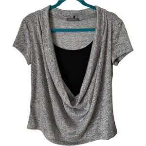 Suzy Shier Women's Grey Drape Neck Fooler Short Sleeve Top Size Large